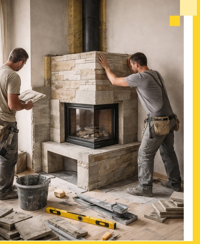 Угловые камины под ключ проект, монтаж и отделка в Амурске