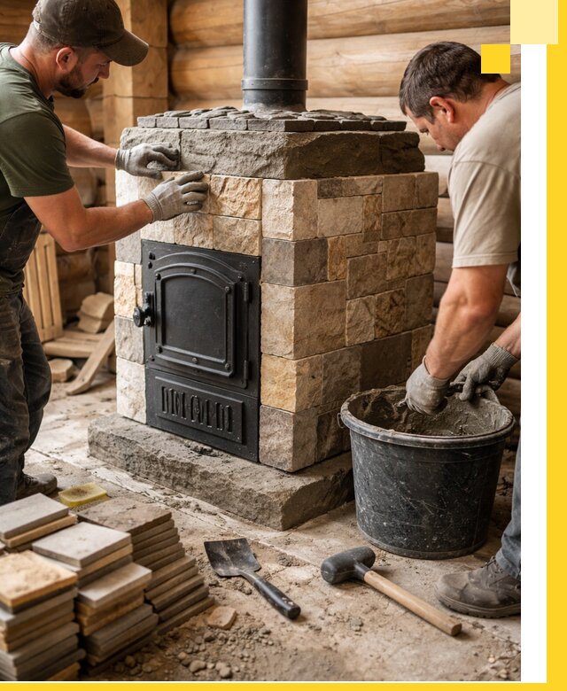 Облицовка банной печи под ключ в Амурске: камень и плитка