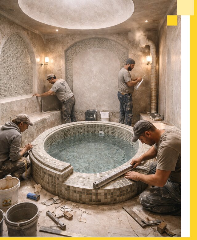 Профессиональное строительство хамама с бассейном в Амурске под ключ