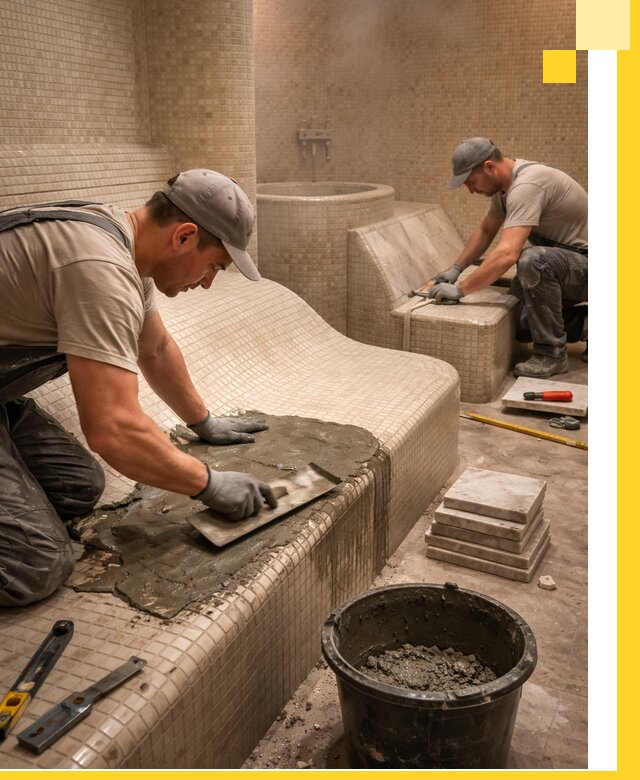 Лежаки для хамама под ключ в Амурске, проект и монтаж