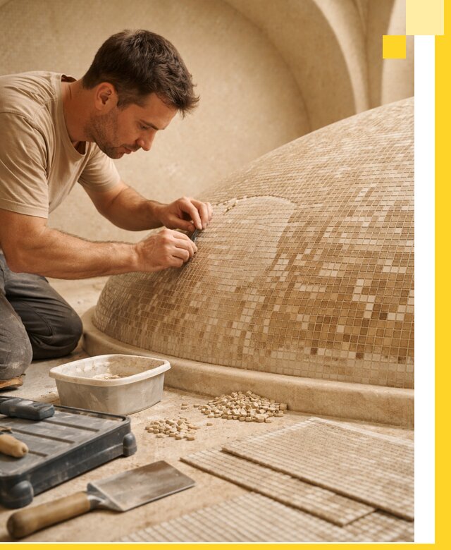 Профессиональная укладка мозаики для хамама под ключ в Амурске